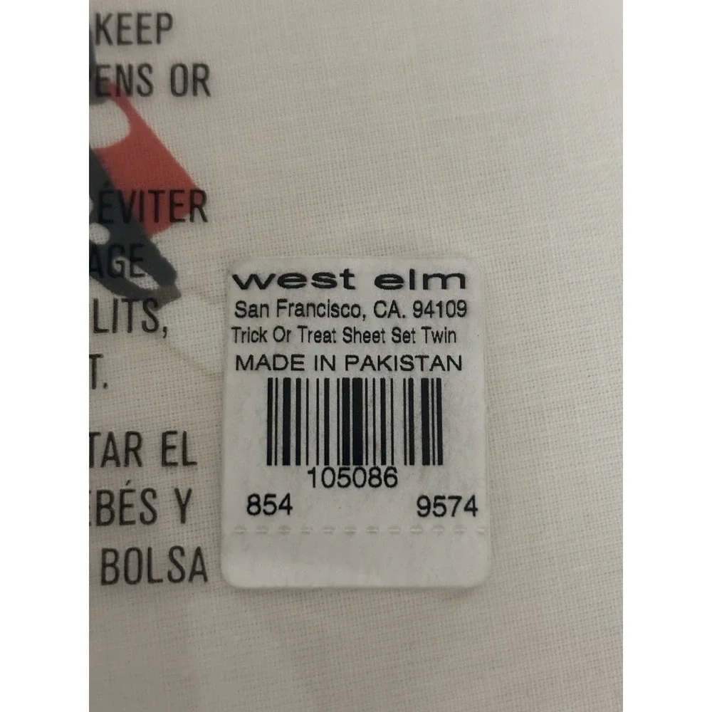 West Elm Kids Trick or Treat Glow in the Dark Halloween TWIN 4 Pc Sheet Set NEW